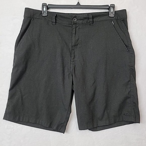 O'Neill Men's Shorts 2 Way Stretch Black w/ Grey Pin Stripe Size 38 EUC - Picture 1 of 15